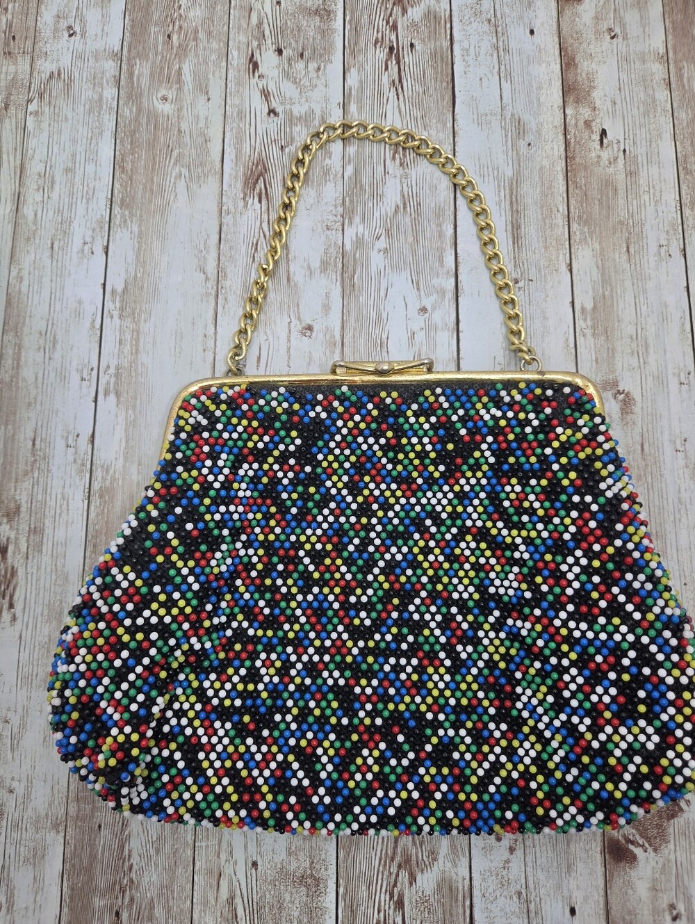 Vintage Handbeaded Reversible Evening Purse 🌈 Black & Multi Beaded Handbag 🖤✨